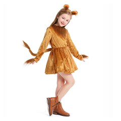 Kid Children The Wizard of OZ Cowardly Lion Brown Dress Set Animal Outfits Cosplay Costume