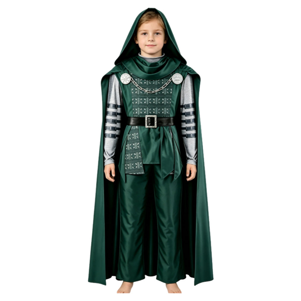 Kids Children Avengers: Doomsday (2026) Doctor Doom Green Tunic Pants Cloak Set Outfits Cosplay Costume
