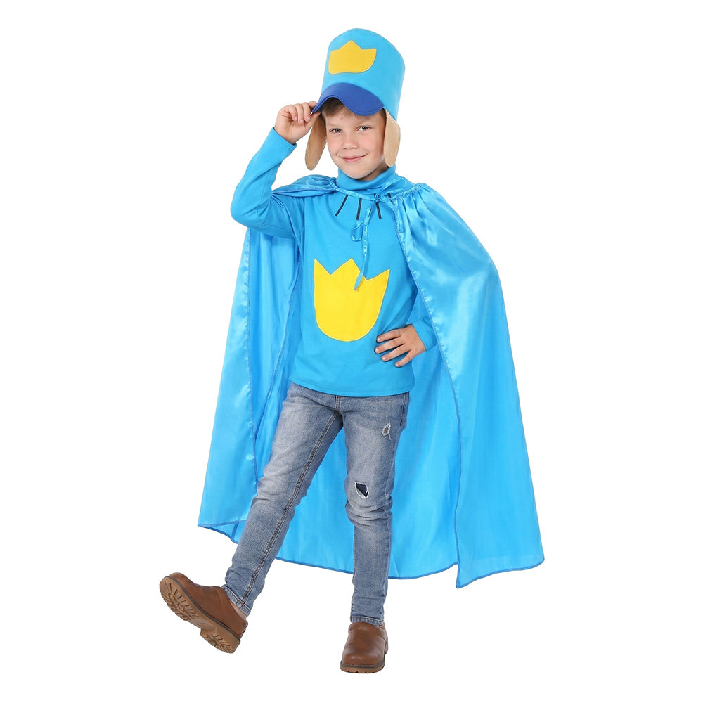 Kids Children Dog Man Blue Shirt Cloak Hat 3PCS Set Outfits Cosplay Costume