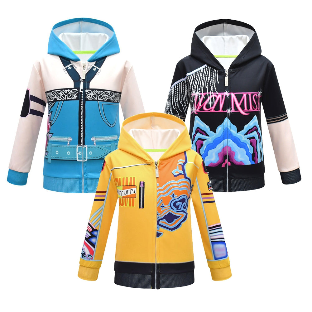 Kids Children KPop Demon Hunters (2025) Huntrix Rumi Mira Zoey Printed Zip Up Hoodie Cosplay Costume
