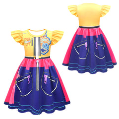 Kids Children KPop Demon Hunters (2025) Rumi Printed Yellow Blue Dress Bag Outfits Cosplay Costume