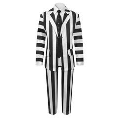 Kids Children Movie Beetlejuice Beetlejuice (2024) White Black Strip Zombie Outfits Cosplay Costume Halloween Carnival Suit