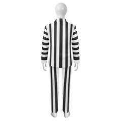 Kids Children Movie Beetlejuice Beetlejuice (2024) White Black Strip Zombie Outfits Cosplay Costume Halloween Carnival Suit