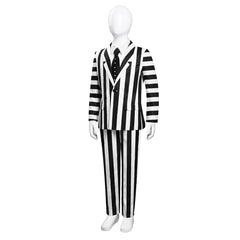 Kids Children Movie Beetlejuice Beetlejuice (2024) White Black Strip Zombie Outfits Cosplay Costume Halloween Carnival Suit