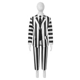 Kids Children Movie Beetlejuice Beetlejuice (2024) White Black Strip Zombie Outfits Cosplay Costume Halloween Carnival Suit