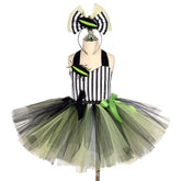 Kids Children Movie Beetlejuice Green Dress Outfits Cosplay Costume Halloween Carnival Suit