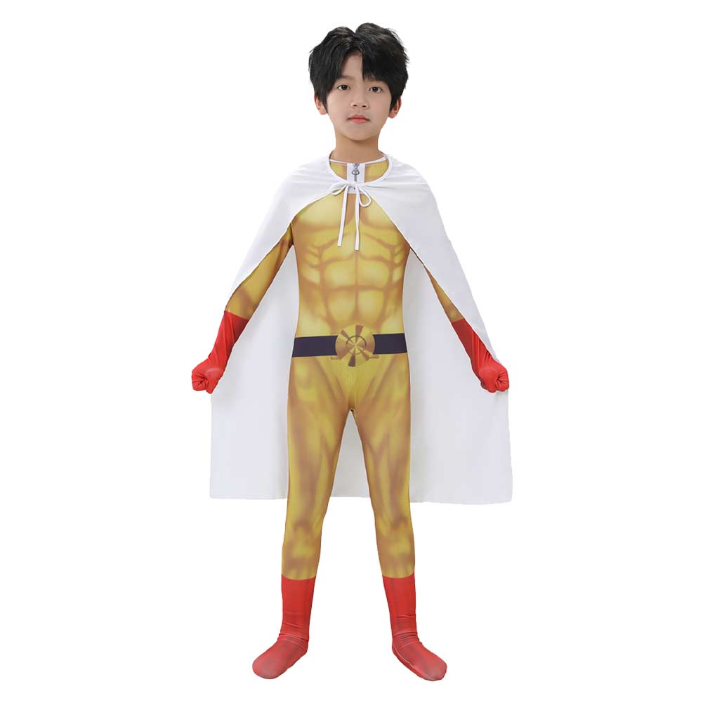 Kids Children One Punch Man Season 3 (2025) Saitama Jumpsuit Cape Cosplay Costume