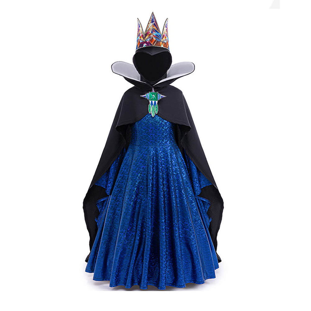 Kids Children Snow White Evil Queen Blue Dress Crown Outfits Cosplay Costume