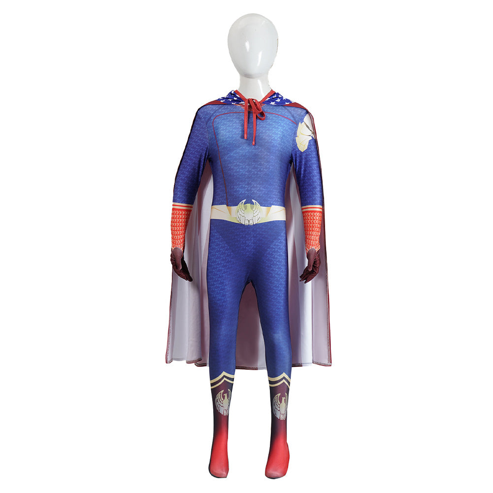 Kids Children The Boys Homelander Blue Jumpsuit Cloak Outfits Cosplay Costume