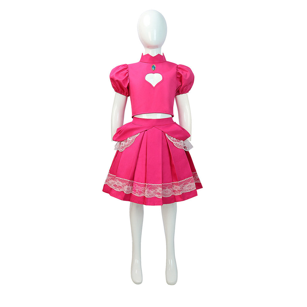 Kids Children The Super Mario Galaxy Movie (2026) Princess Peach Pink Outfits Cosplay Costume