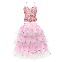 Kids Children Wicked (2024) Glinda Pink Mesh Skirt Outfits Cosplay Costume