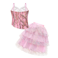 Kids Children Wicked (2024) Glinda Pink Mesh Skirt Outfits Cosplay Costume
