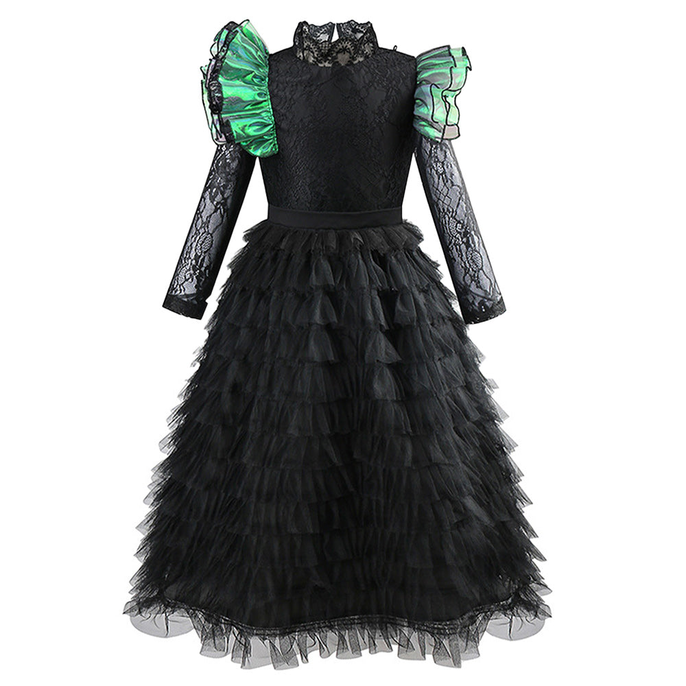 Kids Children Wicked Elphaba Black Lace Dress Cloak Outfits Cosplay Costume