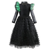 Kids Children Wicked Elphaba Black Lace Dress Cloak Outfits Cosplay Costume