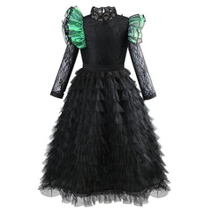 Kids Children Wicked Elphaba Black Lace Dress Cloak Outfits Cosplay Costume