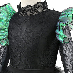 Kids Children Wicked Elphaba Black Lace Dress Cloak Outfits Cosplay Costume