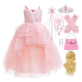 Kids Children Wicked: For Good (2025) Glinda Pink Tutu Dress Accessories Set Outfits Cosplay Costume