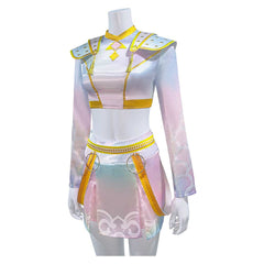 KPop Demon Hunters (2025) Zoey What It Sounds Like White Holographic Set Outfits Huntrix Cosplay Costume