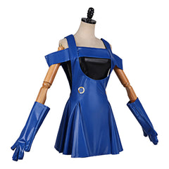Lisa Lisa Blue Dress Red Scarf Set Outfits Cosplay Costume Halloween Suit