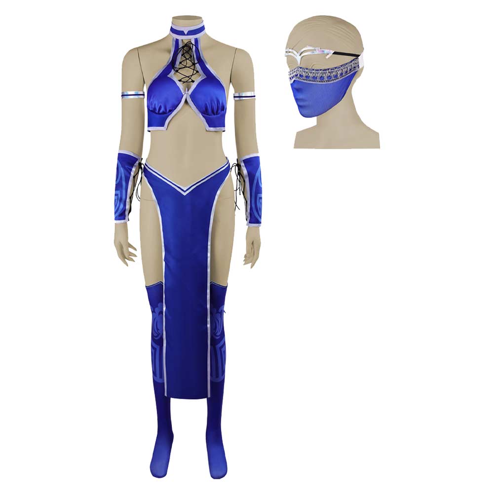 Mortal Kombat 2011 Kitana Blue Set Battle Outfits Cosplay Costume Halloween Suit