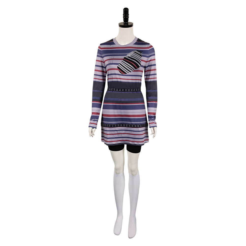 Movie Beetlejuice 2 (2024) Astrid Deetz Striped Dress Outfits Cosplay Costume Halloween Carnival Suit