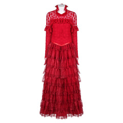 Movie Beetlejuice 2 (2024) Lydia Deetz Red Layered Dress Outfits Cosplay Costume Halloween Carnival Suit
