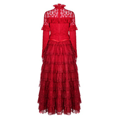 Movie Beetlejuice 2 (2024) Lydia Deetz Red Layered Dress Outfits Cosplay Costume Halloween Carnival Suit