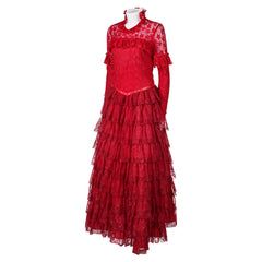Movie Beetlejuice 2 (2024) Lydia Deetz Red Layered Dress Outfits Cosplay Costume Halloween Carnival Suit