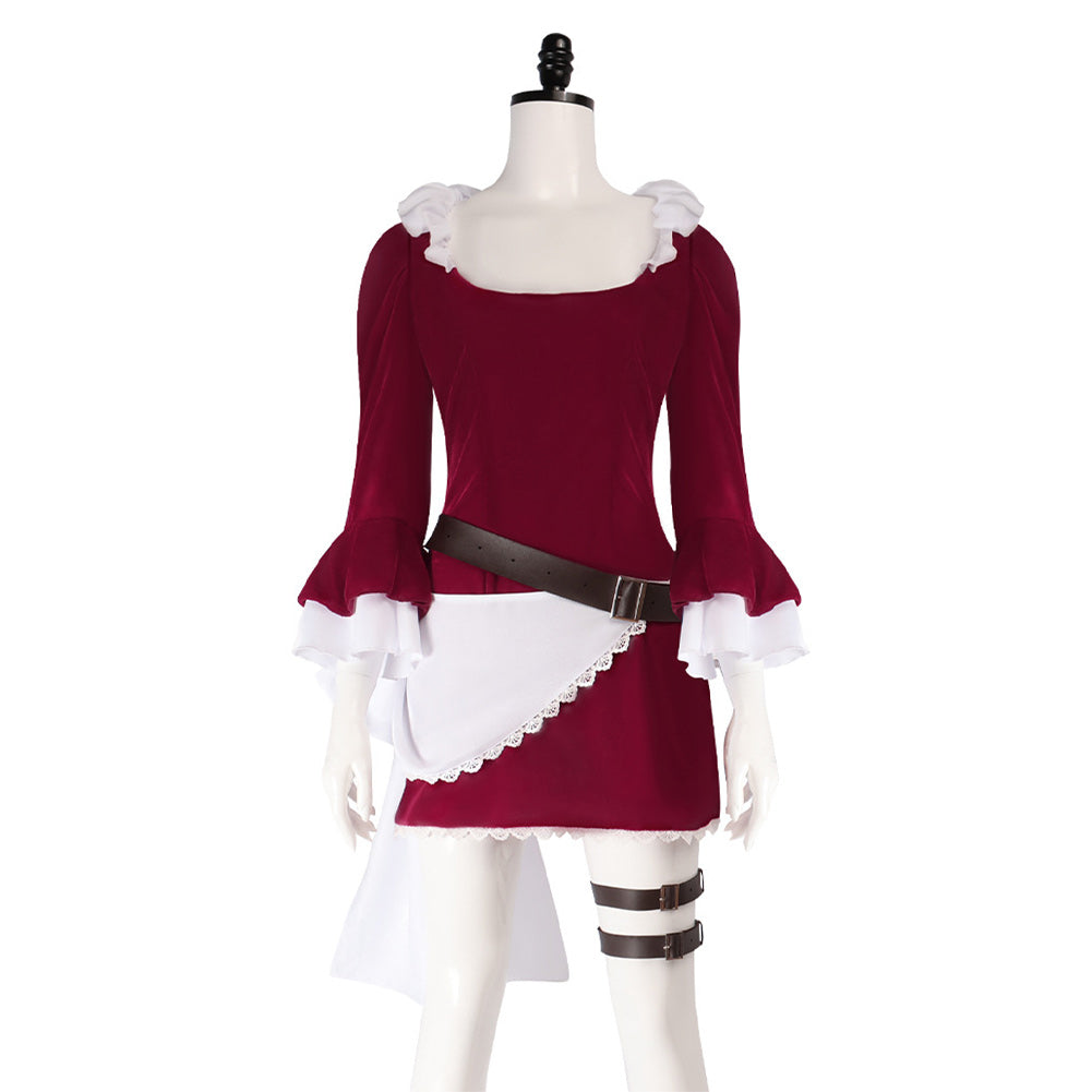 One Piece Baby 5 Maid Red Dress Outfits Cosplay Costume Halloween Carnival Suit