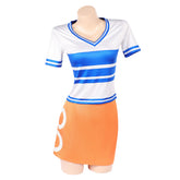 One Piece Film Red Nami Blue Striped Shirt Skirt Set Outfits Cosplay Costume