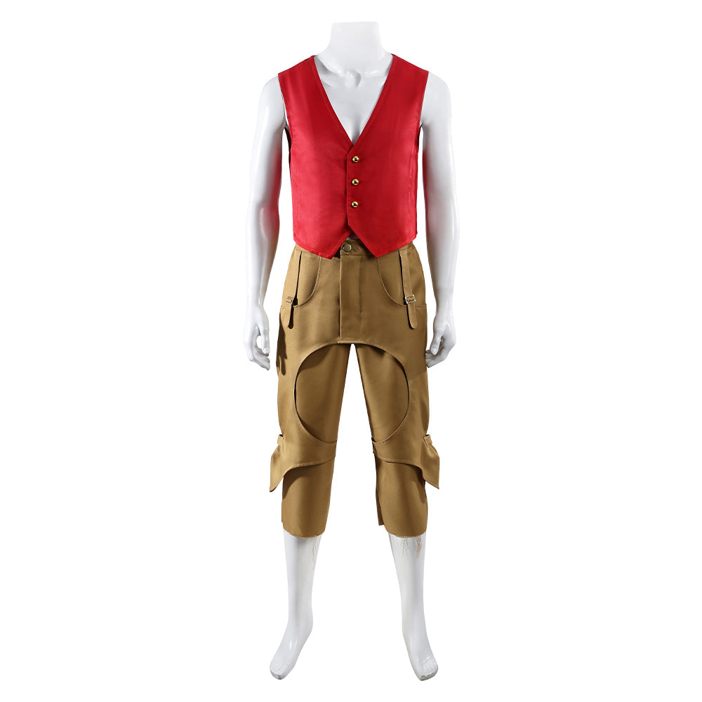 One Piece Live-action 2 (2026) Luffy Red Vest Brown Shorts Set Outfits Cosplay Costume