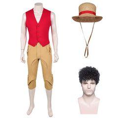 One Piece Live-action 2 (2026) Monkey D. Luffy Red Vest Brown Shorts Set Outfits Cosplay Costume