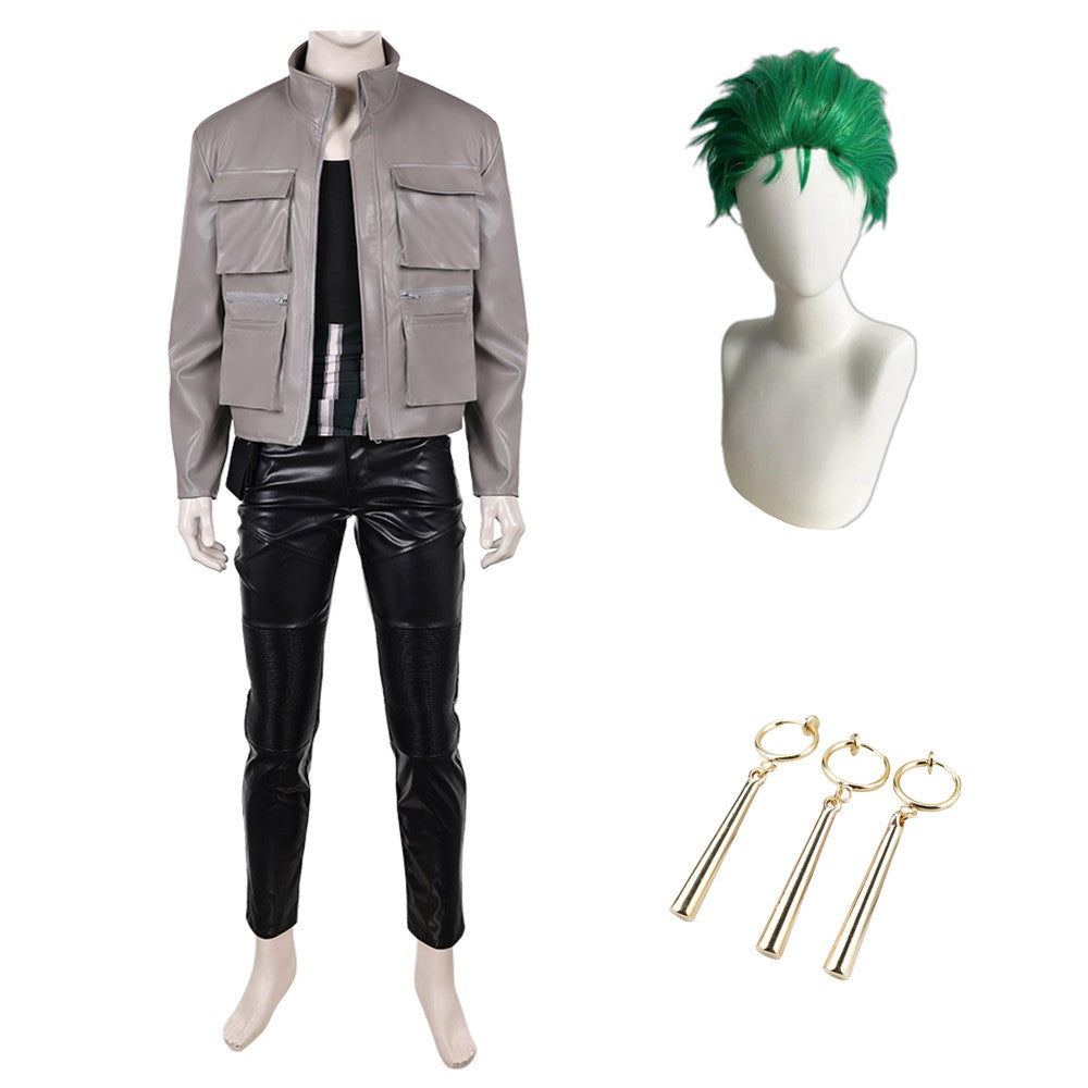 One Piece Live-action 2 (2026) Roronoa Zoro Gray Leather Jacket Set Outfits Cosplay Costume