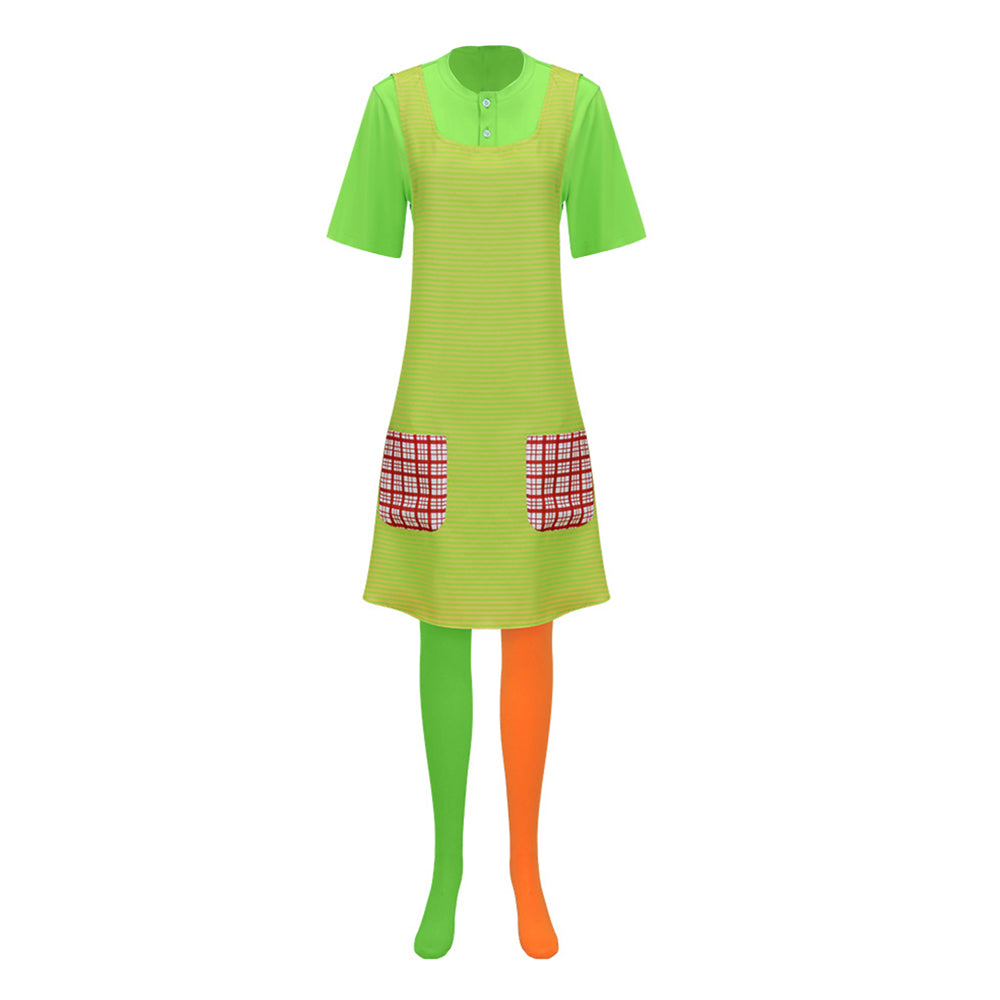 Pippi Longstocking Pippi Green Dress Set Outfits Cosplay Costume Halloween Suit