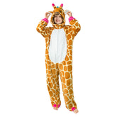Plush Giraffe Animals Onesie Flannel Pajamas Warm Home Sleepwear Halloween Carnival Suit - OLAOLA