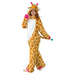 Plush Giraffe Animals Onesie Flannel Pajamas Warm Home Sleepwear Halloween Carnival Suit - OLAOLA