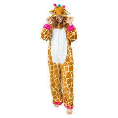 Plush Giraffe Animals Onesie Flannel Pajamas Warm Home Sleepwear Halloween Carnival Suit - OLAOLA
