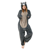 Plush Gray Raccoon Animals Onesie Pajamas Warm Home One-Piece Sleepwear For Unisex Adult Halloween Costume - OLAOLA