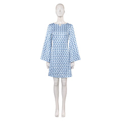 Retro 70s Hippie Disco Blue Jacquard Dress Cosplay Costume Outfits Carnival Suit