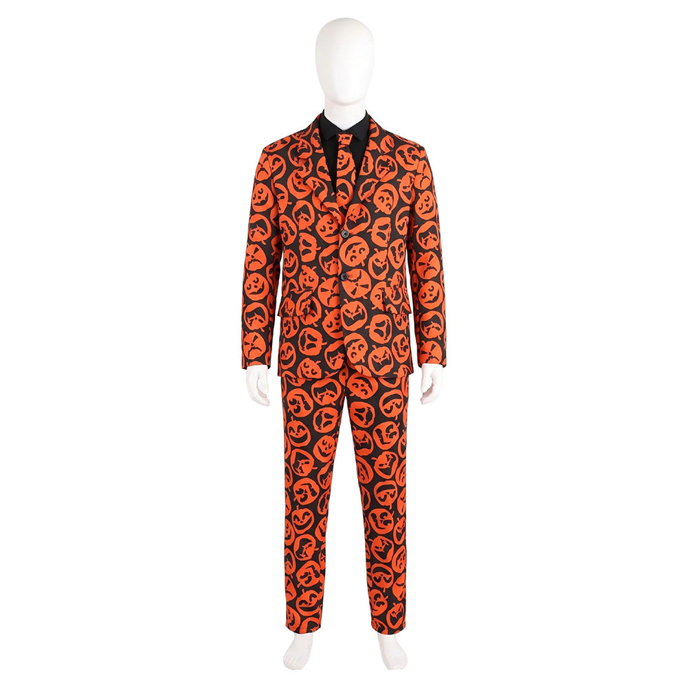 Saturday Night Live David S. Pumpkins Funny Orange Suit Outfits Halloween Cosplay Costume