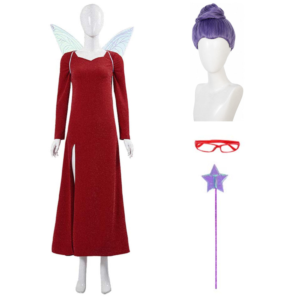 Shrek 2 Fairy Godmother Red Dress Wings Set Outfits Cosplay Costume