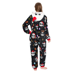 Skeleton Printed Pajamas Adult Unisex Plush Animal Onesie Warm Home Costume One-Piece Sleepwear Halloween Carnival Suit - OLAOLA