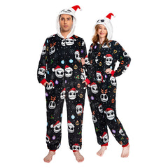 Skeleton Printed Pajamas Adult Unisex Plush Animal Onesie Warm Home Costume One-Piece Sleepwear Halloween Carnival Suit - OLAOLA
