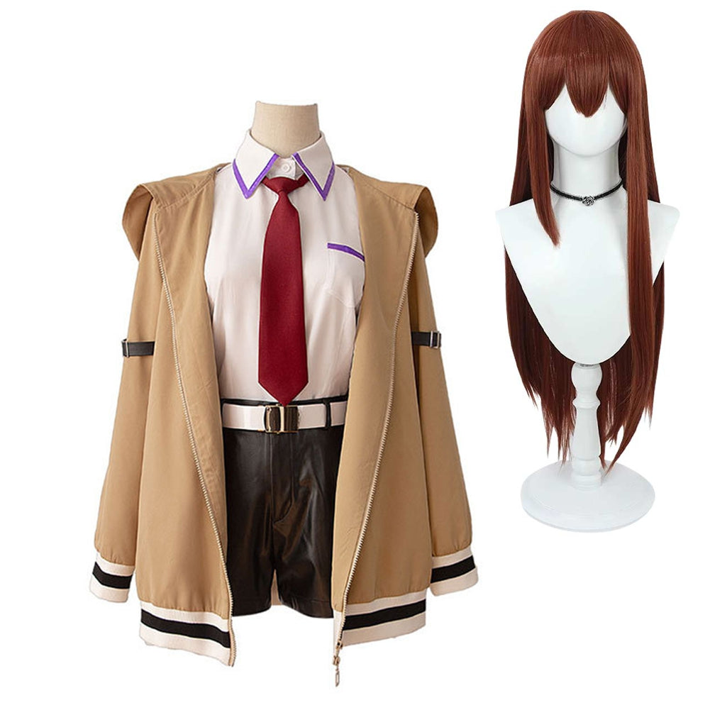 Steins Gate Kurisu Makise Brown Jacket Set Outfits Cosplay Costume