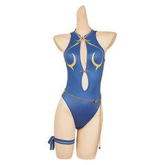 Street Fighter 6 Chun Li Blue Swimsuit Accessories Set Outfits Cosplay Costume