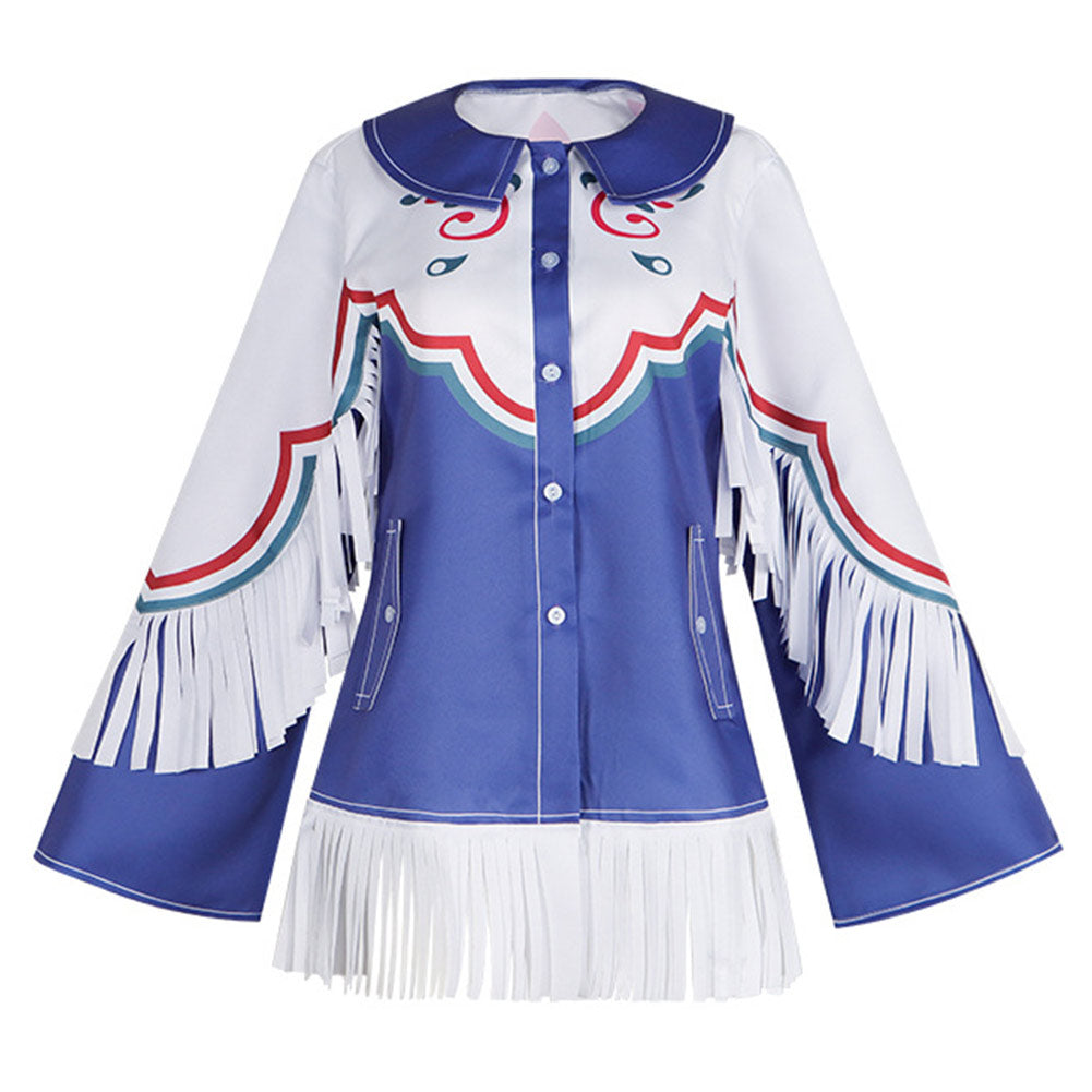 Street Fighter 6 Lily Blue White Tassels Shirt Top Outfits Cosplay Costume