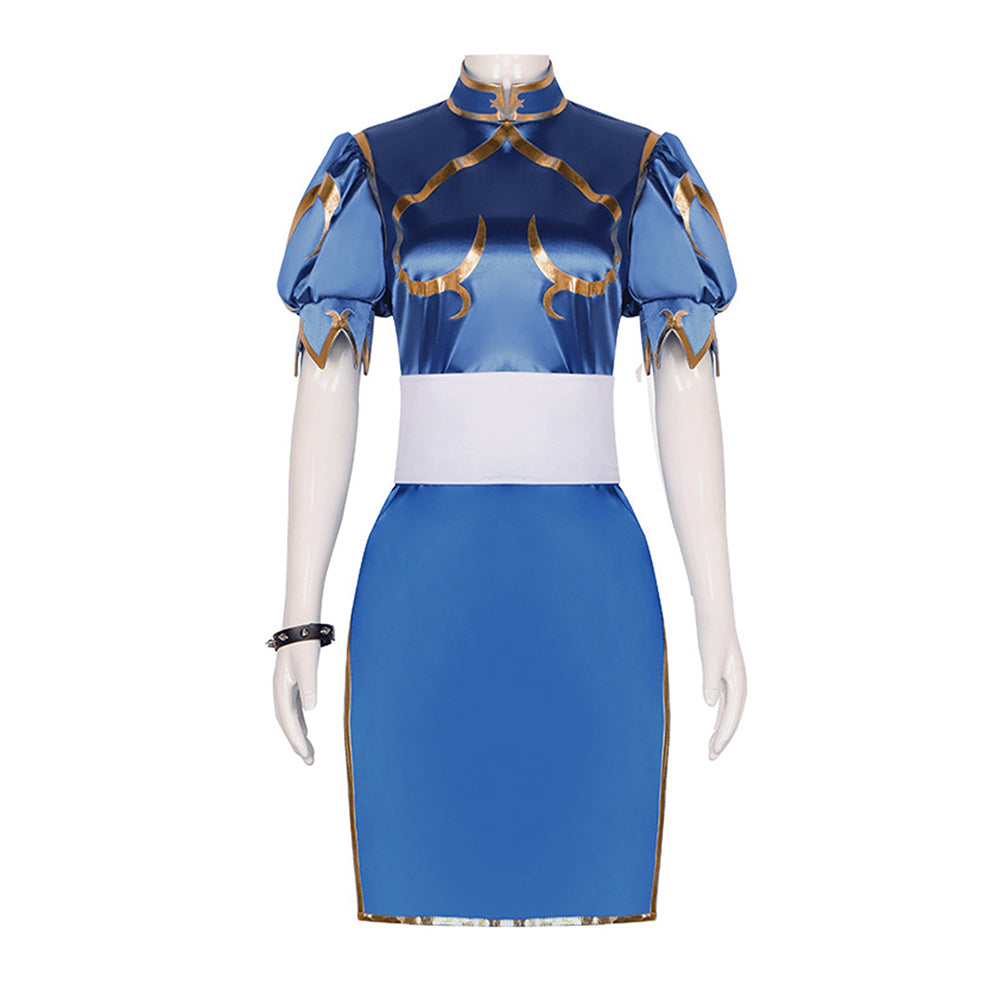 Street Fighter Chun Li Blue Dress Set Outfit Cosplay Costume