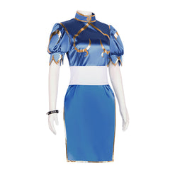 Street Fighter Chun Li Blue Dress Set Outfit Cosplay Costume