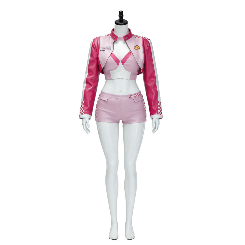 Super Mario Princess Peach Pink Racing Suit Set Outfits Cosplay Costume