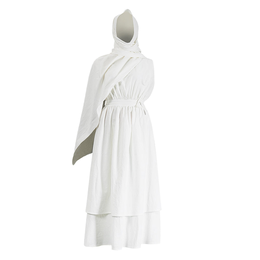 The Odyssey (2026) Goddess Athena White Dress Hood Outfits Cosplay Costume